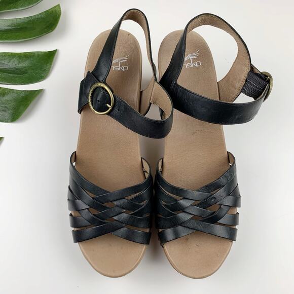 Dansko Dawson Heeled Sandals Strappy Black Leather Women's 42 US 11.5 12 - Picture 2 of 13